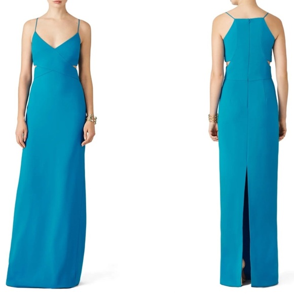 Badgley Mischka Collection Women 6 Teal Crepe Cutout Odessa Crossover Gown - Picture 1 of 13